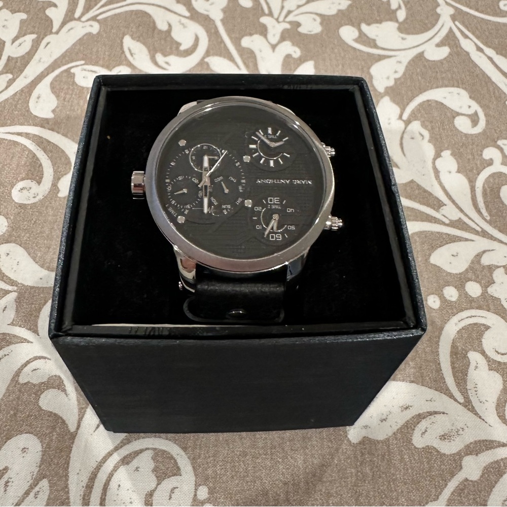 Marc Anthony Men’s Genuine Black Leather Analog Dial Watch - new/ never worn